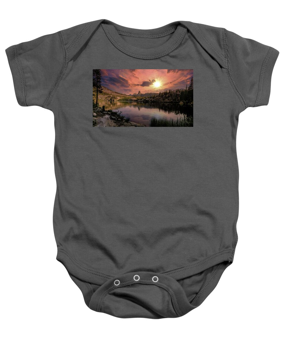 Landscape Baby Onesie featuring the digital art Dollar Lake Sunset by Romeo Victor