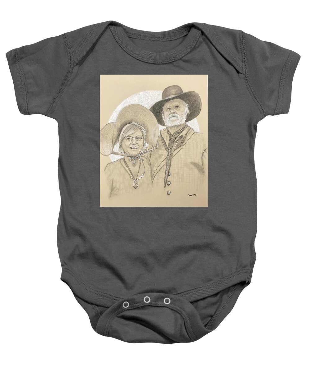 Double Portrait Baby Onesie featuring the drawing Don and Maggie by Todd Cooper