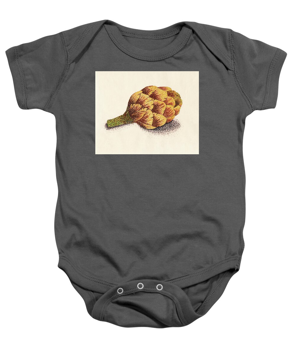 Pointillism Baby Onesie featuring the drawing Dotted Artichoke by Heather E Harman