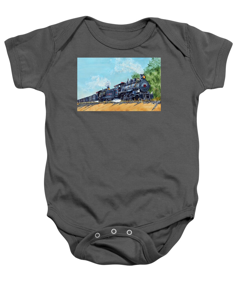 Steam Engine Baby Onesie featuring the painting Double Header by John W Walker