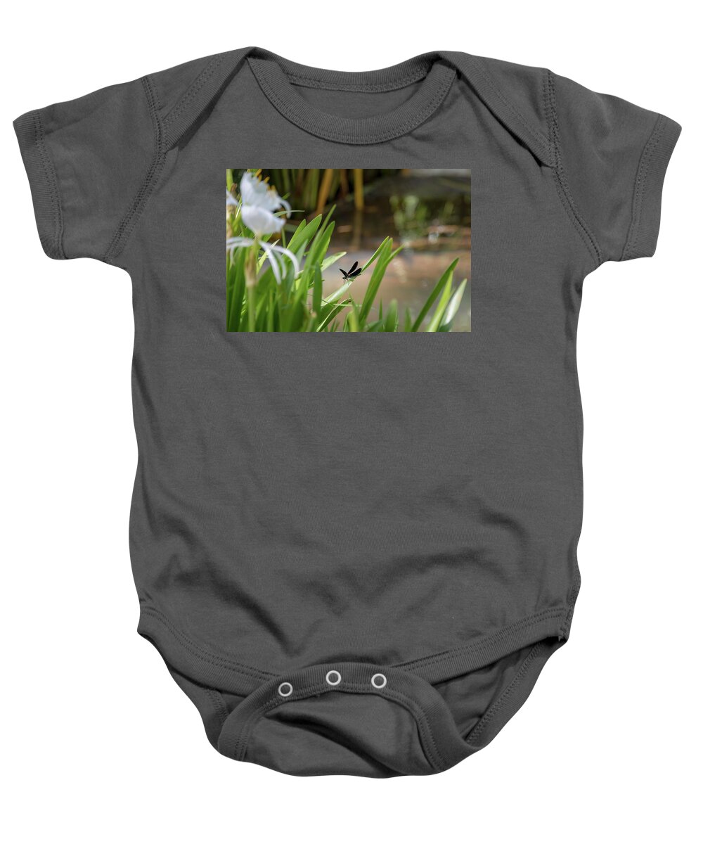 Dragonfly Baby Onesie featuring the photograph Dragon Fly - Ebony Jewel Wing by John Kirkland