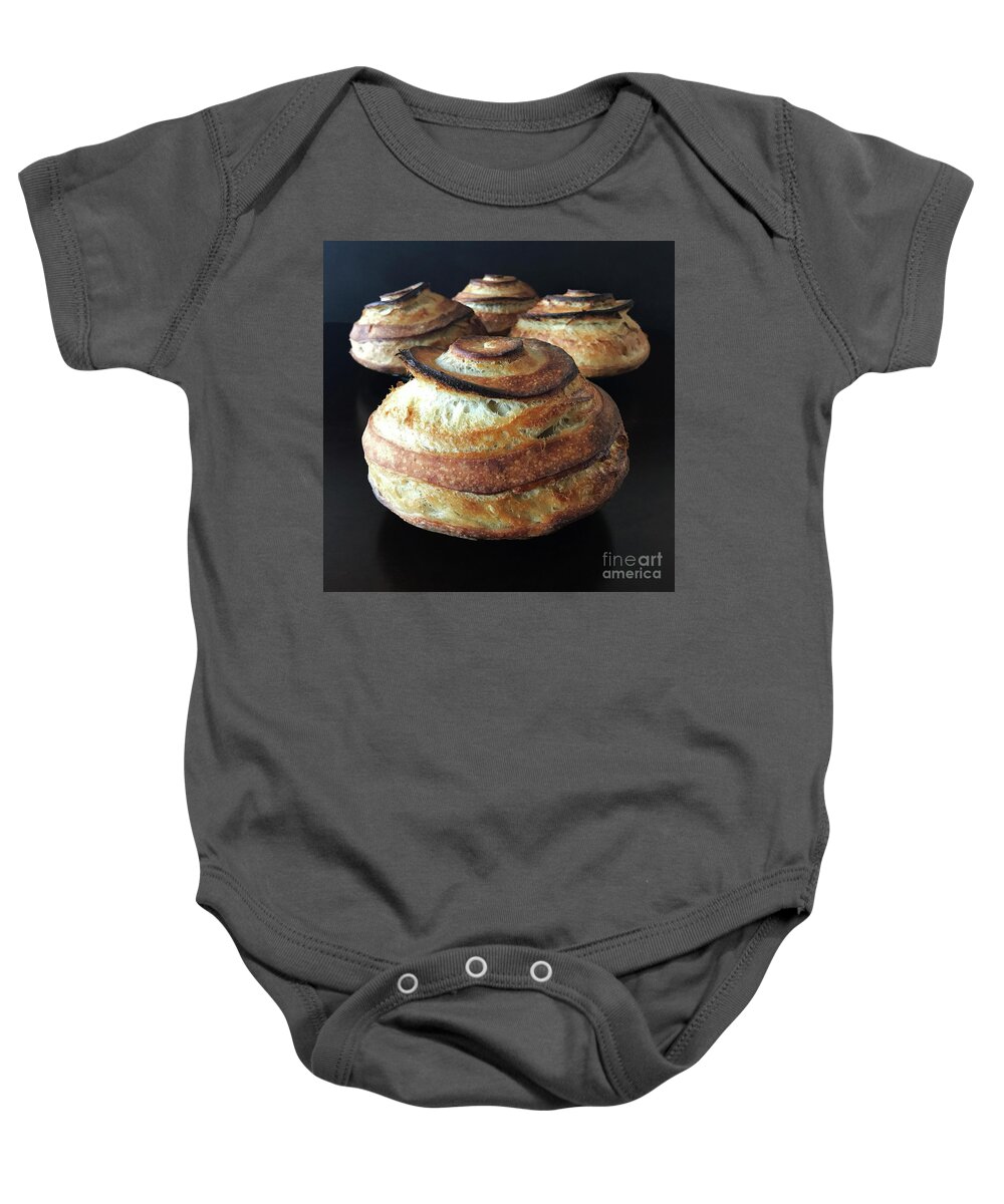  Baby Onesie featuring the photograph Dramatic Spiral Sourdough Quartet 6 by Amy E Fraser