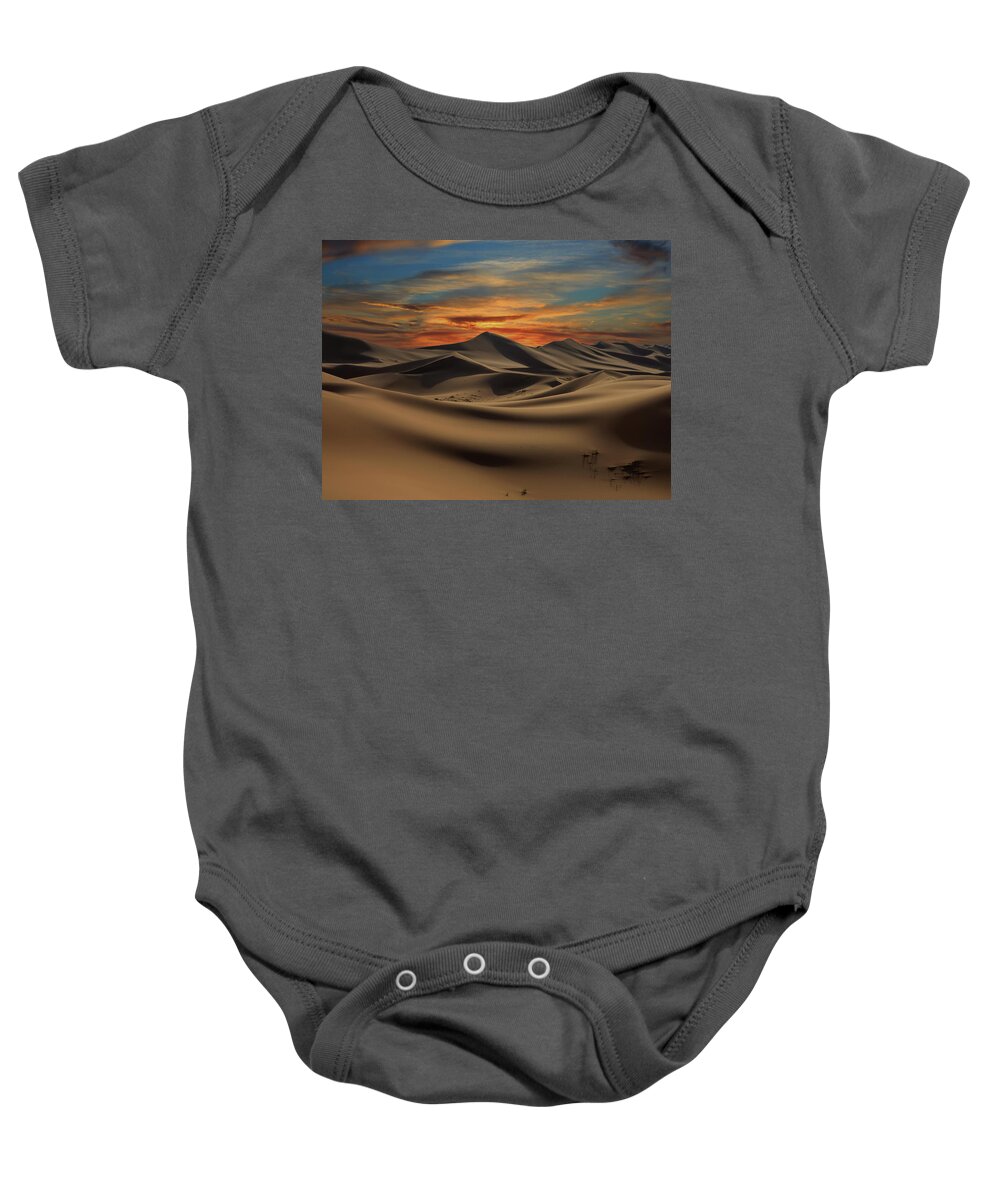Desert Baby Onesie featuring the photograph Dramatic Sunset In Desert by Mikhail Kokhanchikov