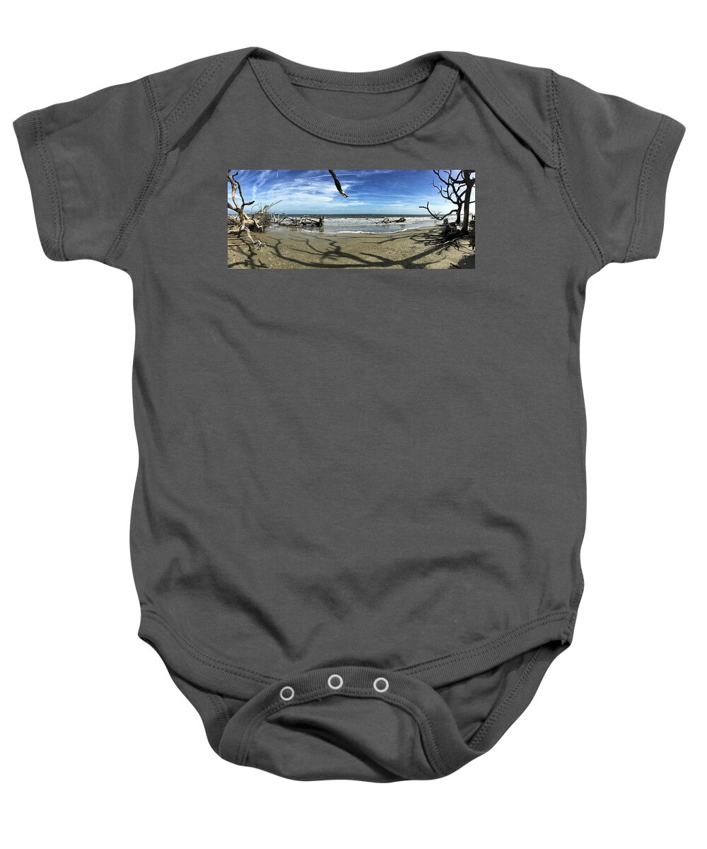 Driftwood Beach Baby Onesie featuring the photograph Driftwood Beach Panorama Shadows 108 by Bill Swartwout