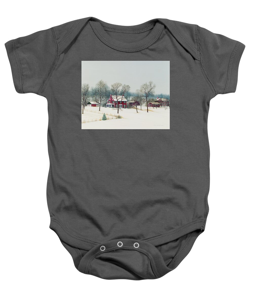 Architectural Landscape Baby Onesie featuring the painting Drumm Farm, Independence, MO, Wintertime by George Lightfoot
