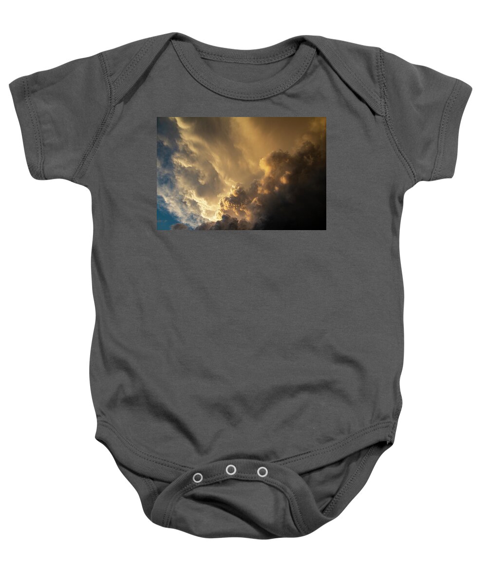 Nebraskasc Baby Onesie featuring the photograph Dying LP Thunderstorm at Sunset 055 by Dale Kaminski