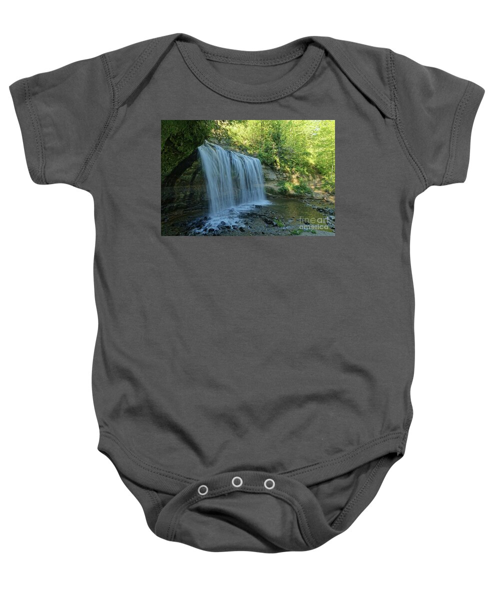 Waterfall Baby Onesie featuring the photograph Early Morning at Cascade Falls in Osceola Wisconsin by Natural Focal Point Photography