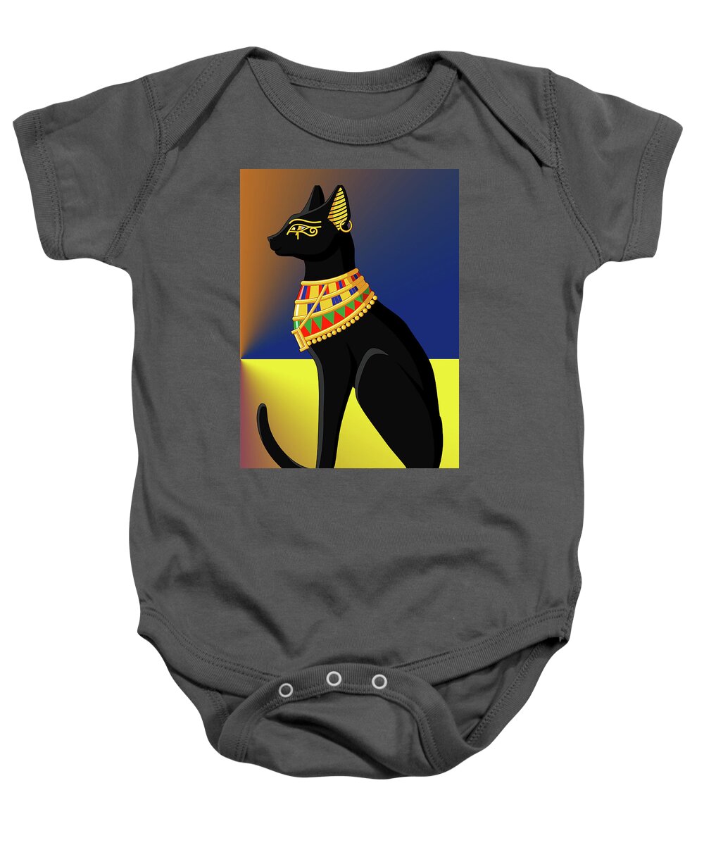 Staley Baby Onesie featuring the digital art Egyptian Cat 1 by Chuck Staley
