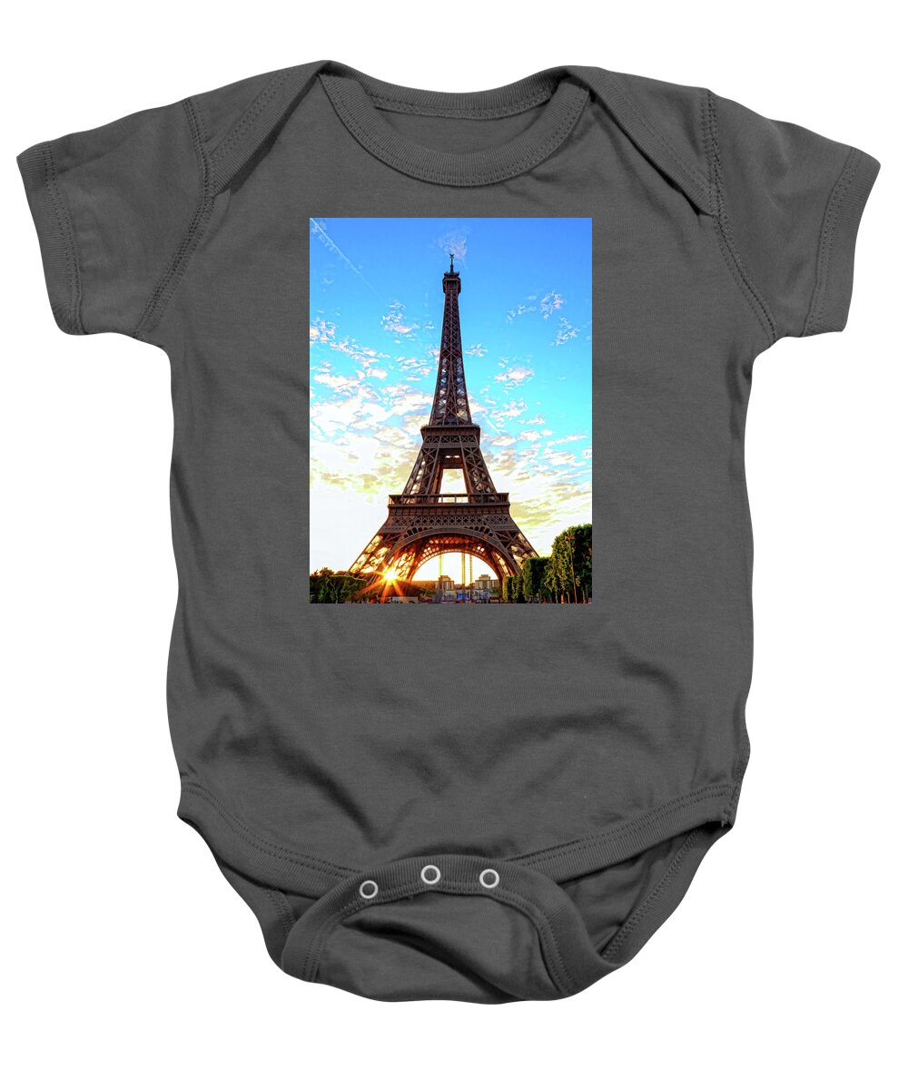 Paris Baby Onesie featuring the photograph Eiffel Tower at Sunset-Digital Art by Steve Templeton