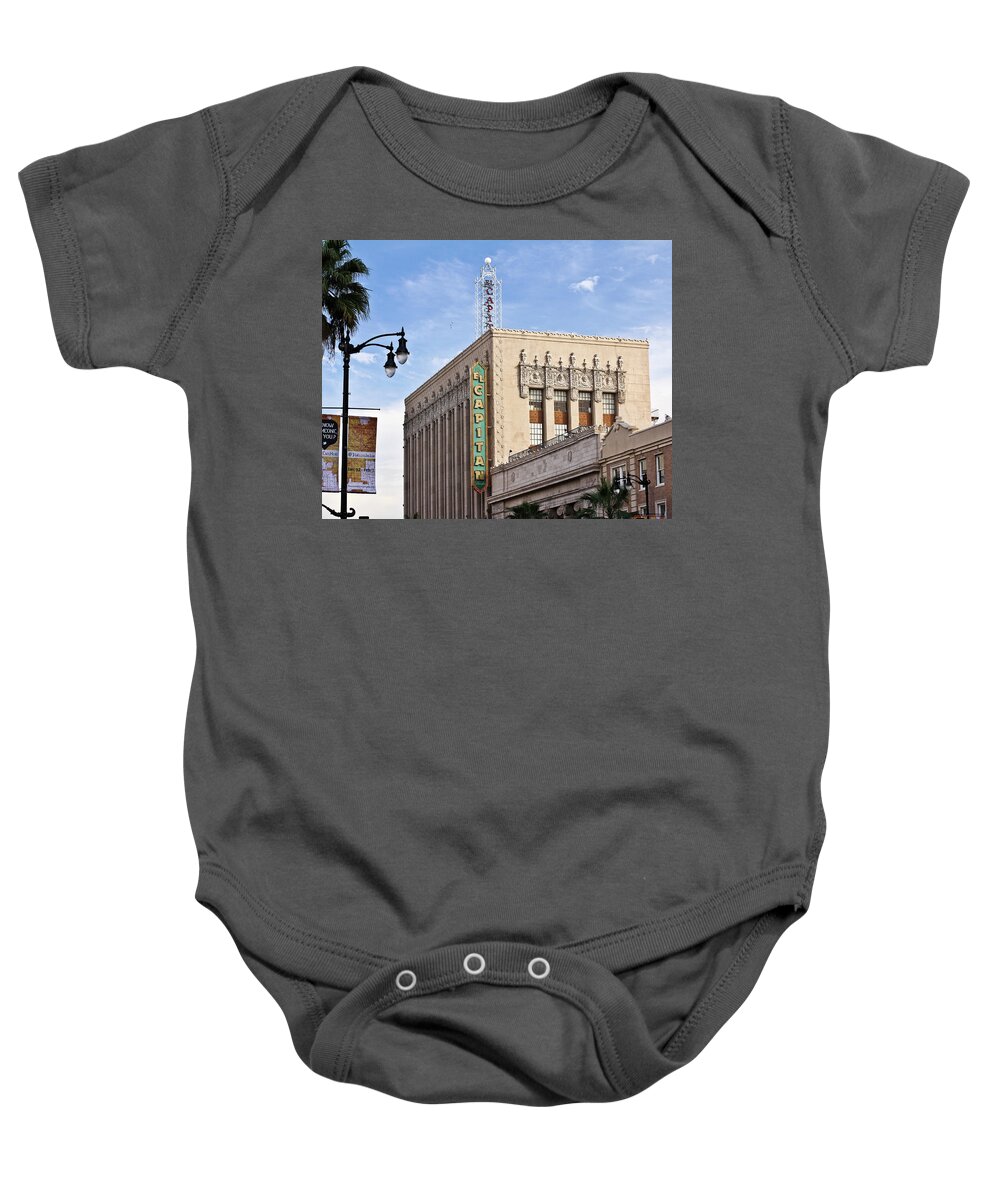 Classic Hollywood Baby Onesie featuring the photograph El Capitan Theater on Hollywood Blvd. by Eyes Of CC