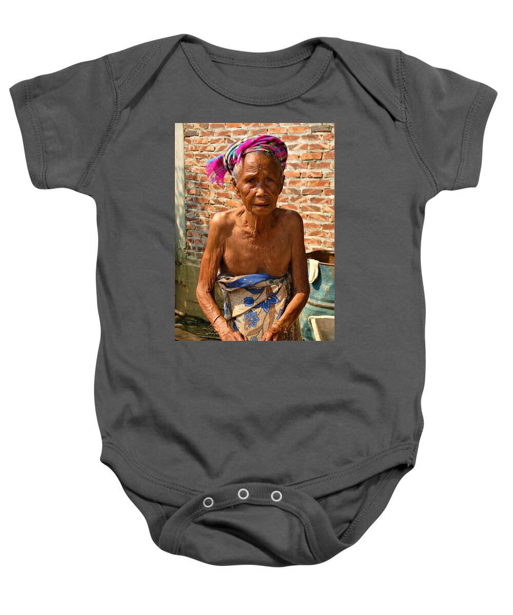 Elderly Baby Onesie featuring the photograph Elderly woman from Laos by Robert Bociaga