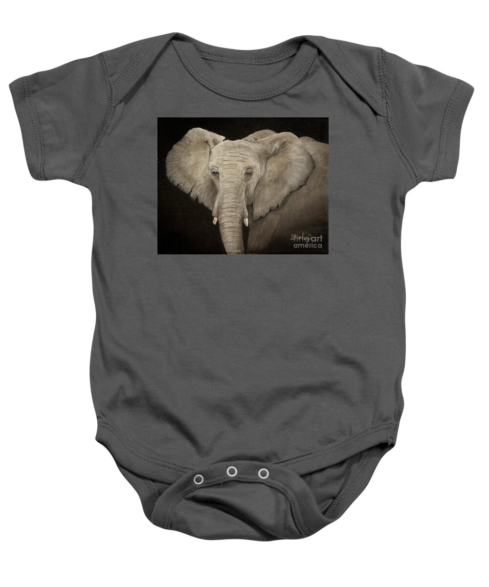 Elephant Baby Onesie featuring the painting The Elephant by Shirley Dutchkowski