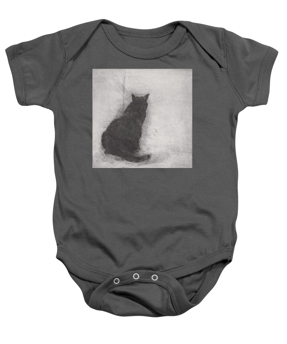 Cat Baby Onesie featuring the drawing Ellen Peabody Endicott - etching by David Ladmore