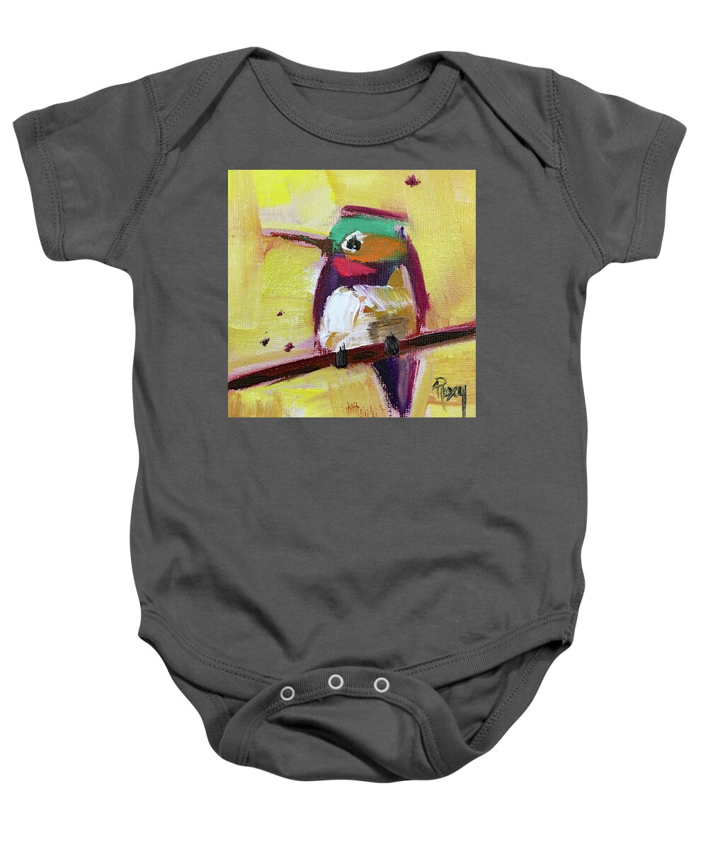 Hummingbird Baby Onesie featuring the painting Emerald Crested Hummingbird by Roxy Rich