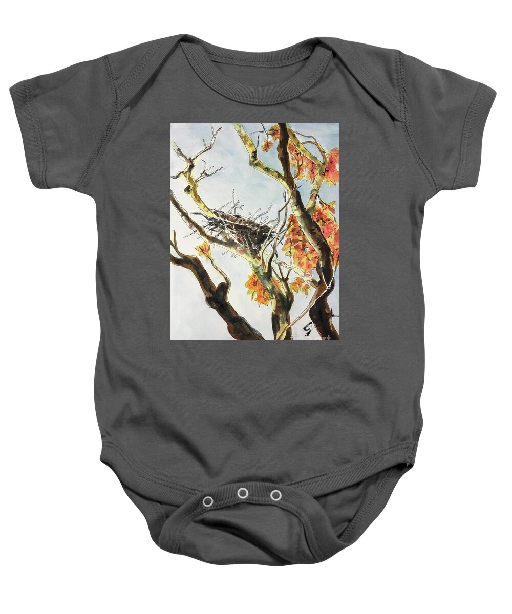 Twig Baby Onesie featuring the painting Empty Nester by Sonia Mocnik