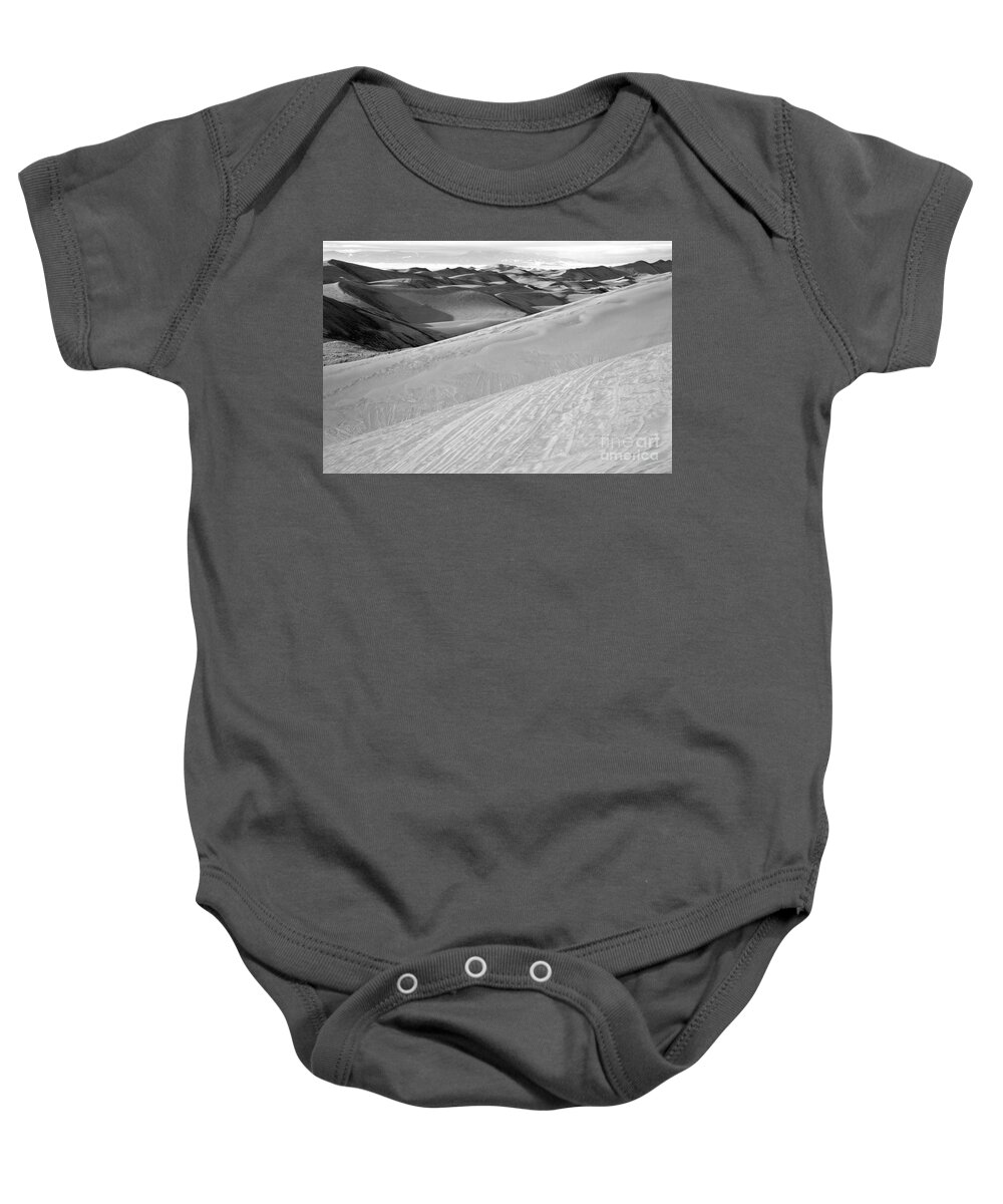 Great Baby Onesie featuring the photograph Endless Colorado Sand Dunes Black And White by Adam Jewell