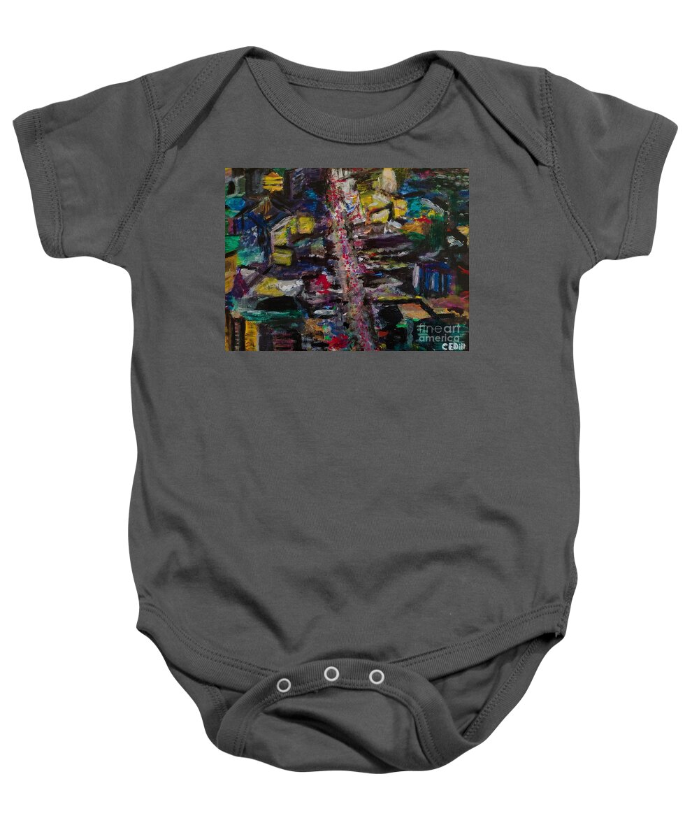 Las Vegas Baby Onesie featuring the painting Eye From the Sky, Las Vegas Strip by C E Dill