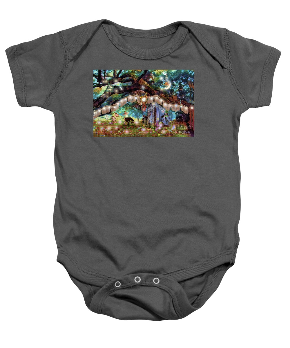 Fairies Baby Onesie featuring the mixed media Fairies of the mighty oak tree by Michelle Ressler