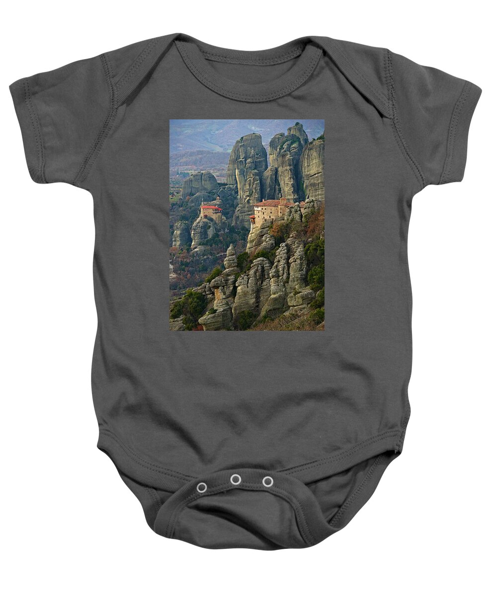 Meteora Baby Onesie featuring the photograph Fall in Meteora by Sean Hannon