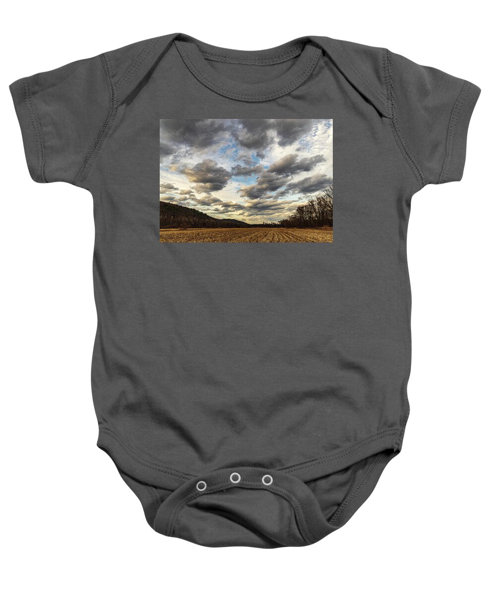 Poconos Baby Onesie featuring the photograph Farm Field in the Pocono Mountains by Amelia Pearn