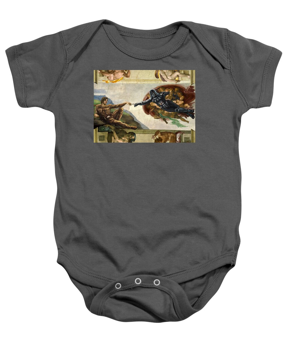 Scifi Baby Onesie featuring the digital art Father Vader by Andrea Gatti