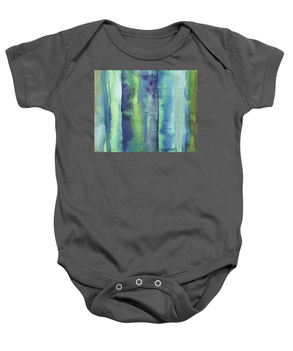 Teal Blue Contemporary Abstract Lines For Home Interior Décor Baby Onesie featuring the painting Feeling Ocean And Sea Beach Coastal Art Organic Watercolor Abstract Lines XI by Irina Sztukowski