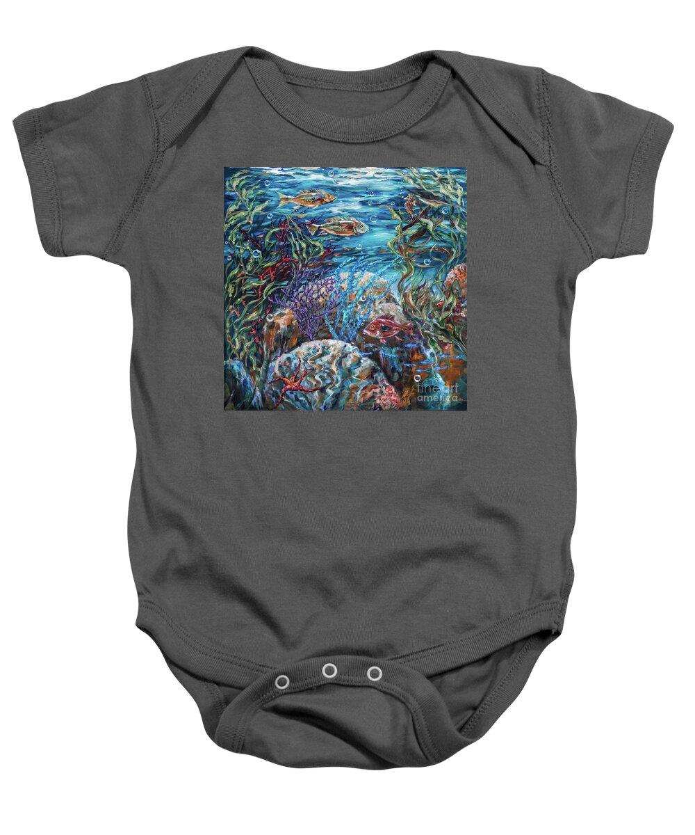 Coral Reef Baby Onesie featuring the painting Festive Reef by Linda Olsen