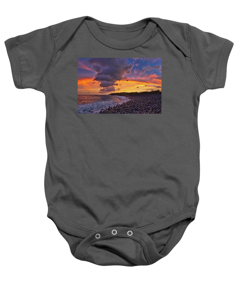 Pohiki Beach Baby Onesie featuring the photograph Fiery Sky Over Pohiki Beach by Heidi Fickinger