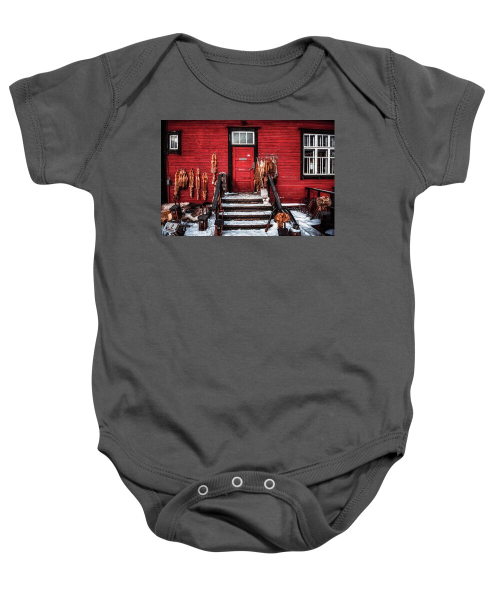 House Baby Onesie featuring the photograph Finnish Red in Winter by Philippe Sainte-Laudy
