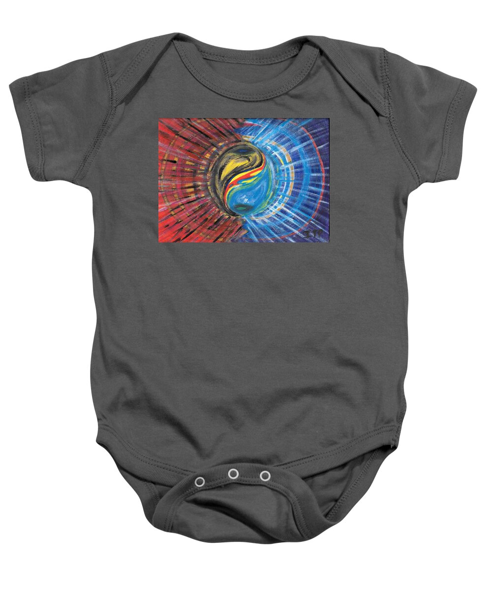 Yin Baby Onesie featuring the painting Fire with Ice by Esoteric Gardens KN