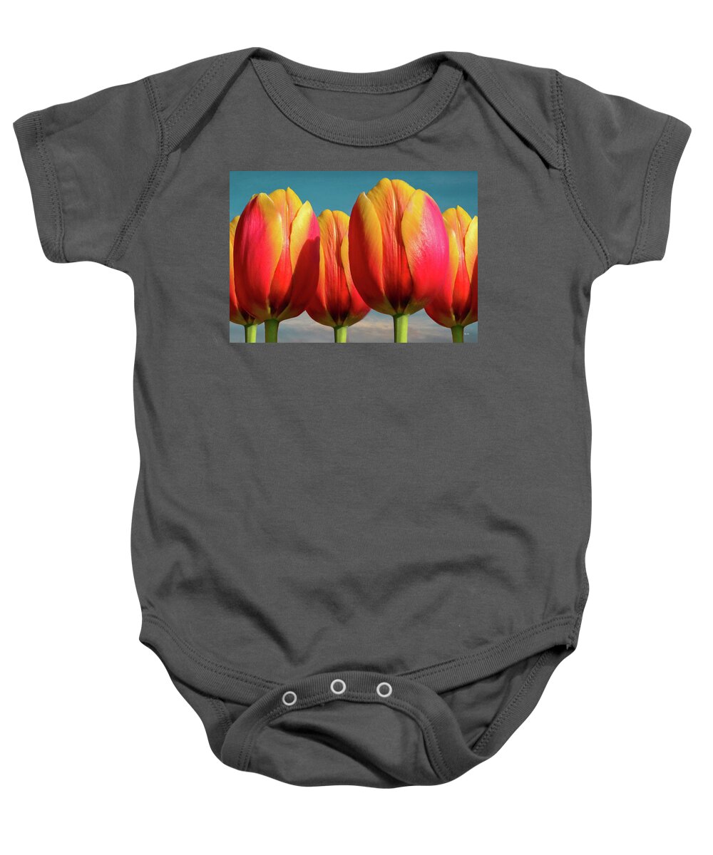Calypso Baby Onesie featuring the photograph Five Calypso Tulips by Russ Harris