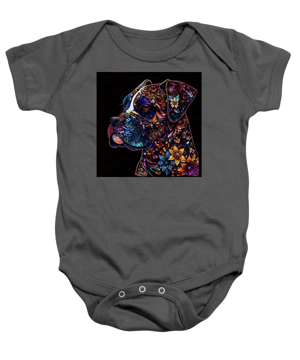 Boxers Baby Onesie featuring the digital art Flora the Boxer Dog by Peggy Collins