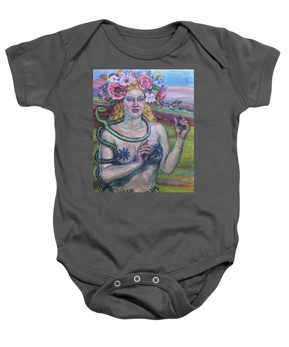 Flower Goddess Baby Onesie featuring the painting Flora by Veronica Cassell vaz