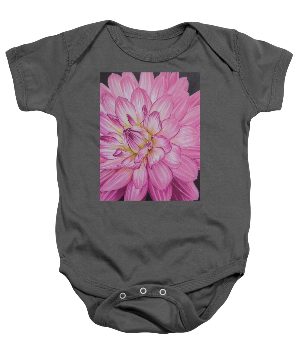 Dahlia Baby Onesie featuring the drawing Floral Burst by Kelly Speros