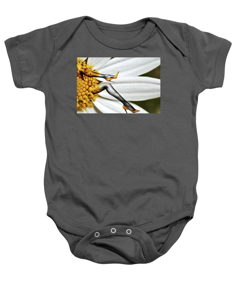White Daisy Baby Onesie featuring the photograph Flower and legs by Al Fio Bonina