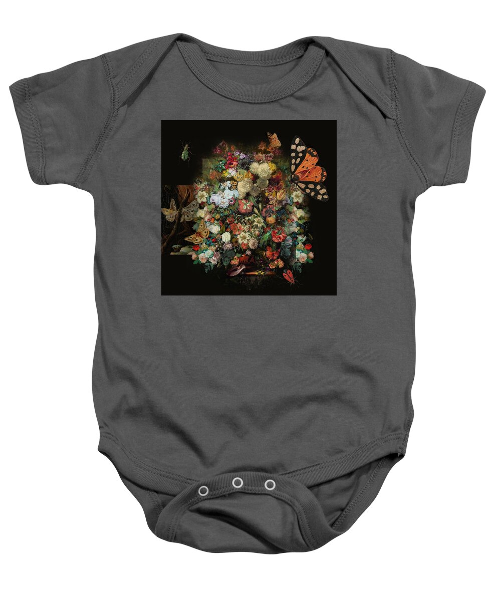 Flowers Baby Onesie featuring the mixed media Flowers and butterflies by Nop Briex
