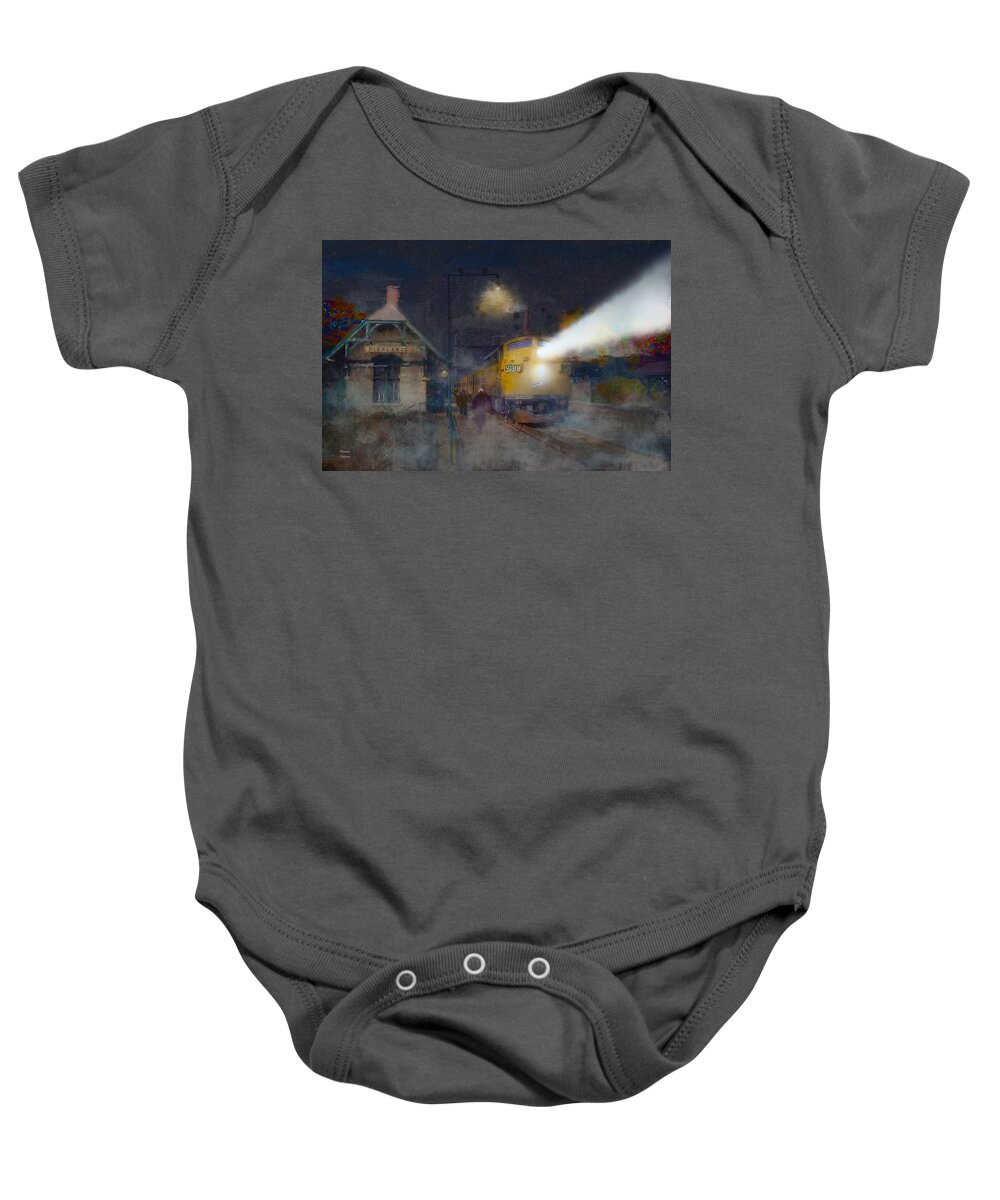Chicago Baby Onesie featuring the digital art Foggy Fall Early Morning Commute by Glenn Galen