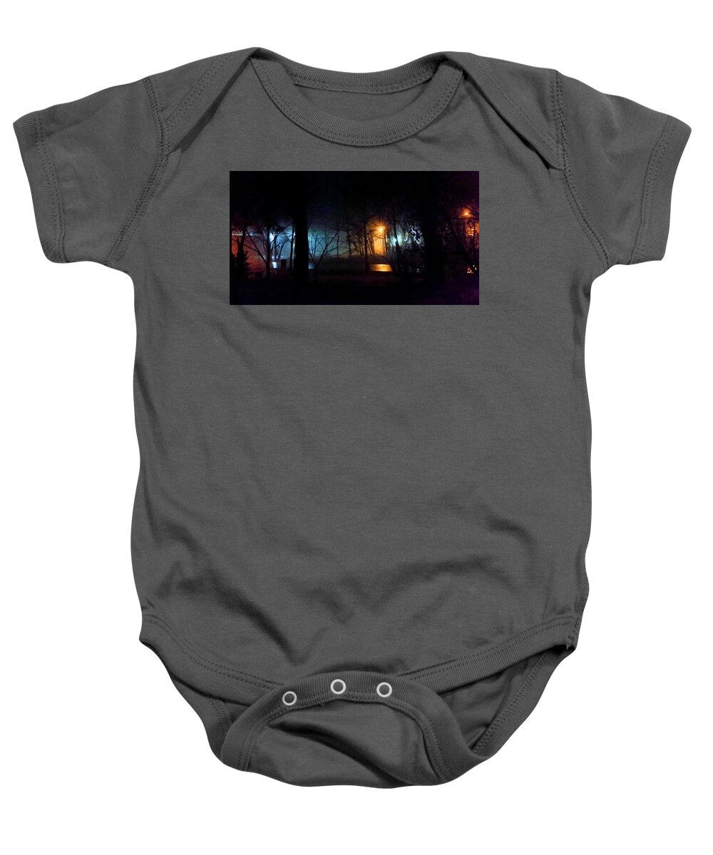 Weather Baby Onesie featuring the photograph Foggy January Night by Ally White