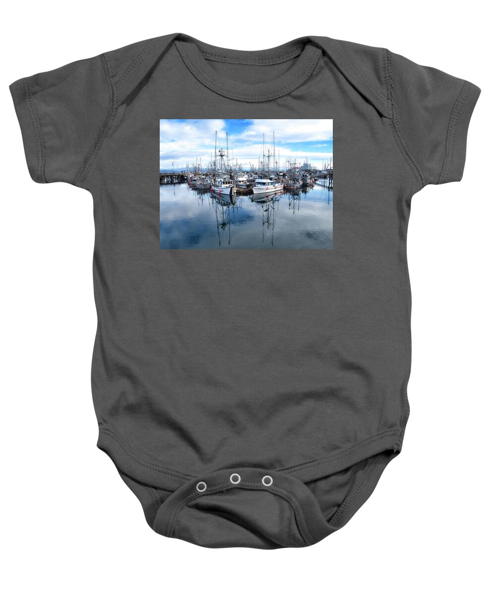 Seascape Baby Onesie featuring the photograph French Creek Marina by Allan Van Gasbeck