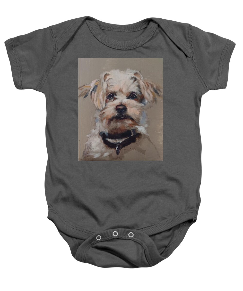 Dog Baby Onesie featuring the painting Fritzy by Jean Cormier