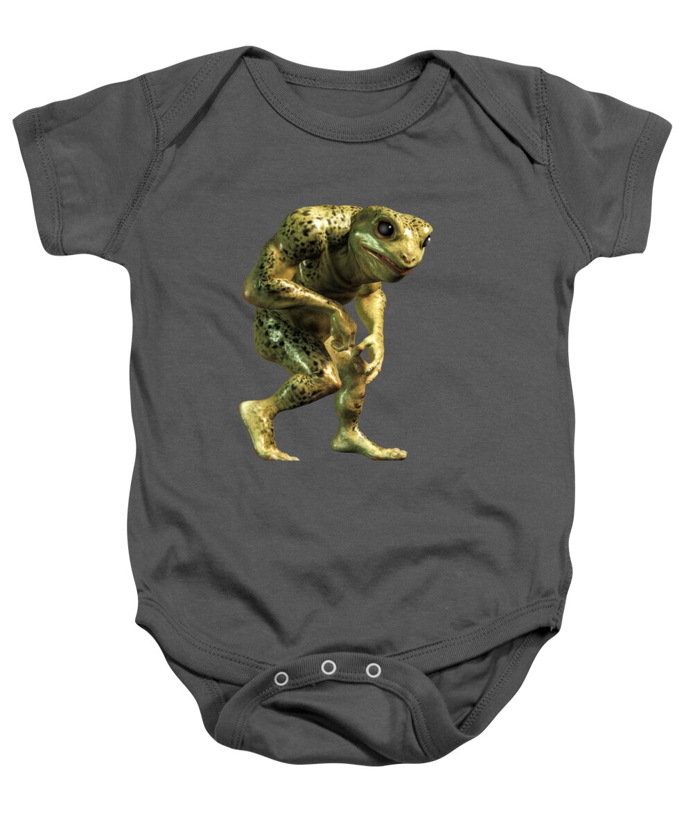 A Mutant Frogman Stands Before You: Half Frog And Half Human Baby Onesie featuring the digital art Frogman by Daniel Eskridge