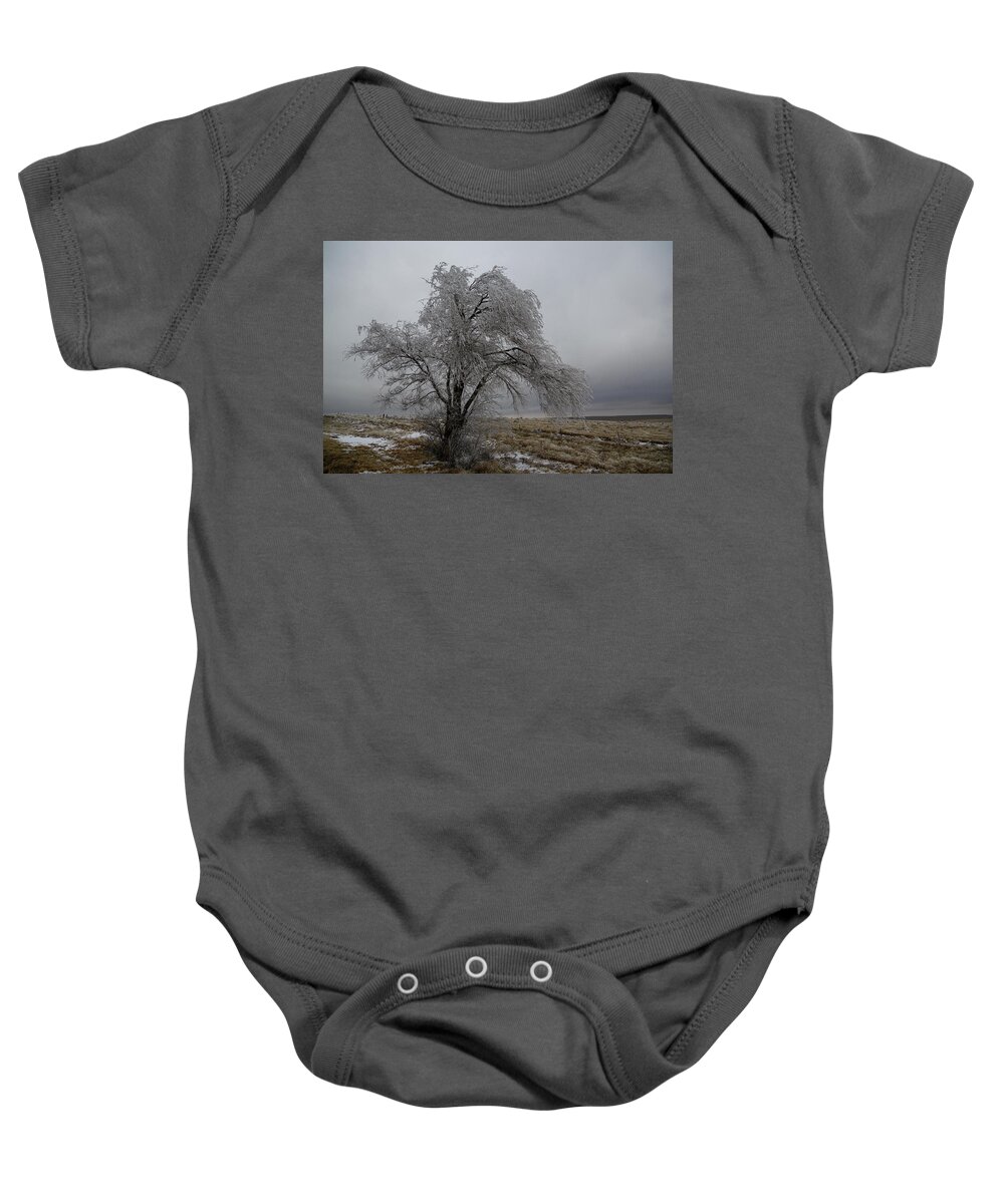 Frozen Baby Onesie featuring the photograph Frozen Tree by Steve Templeton