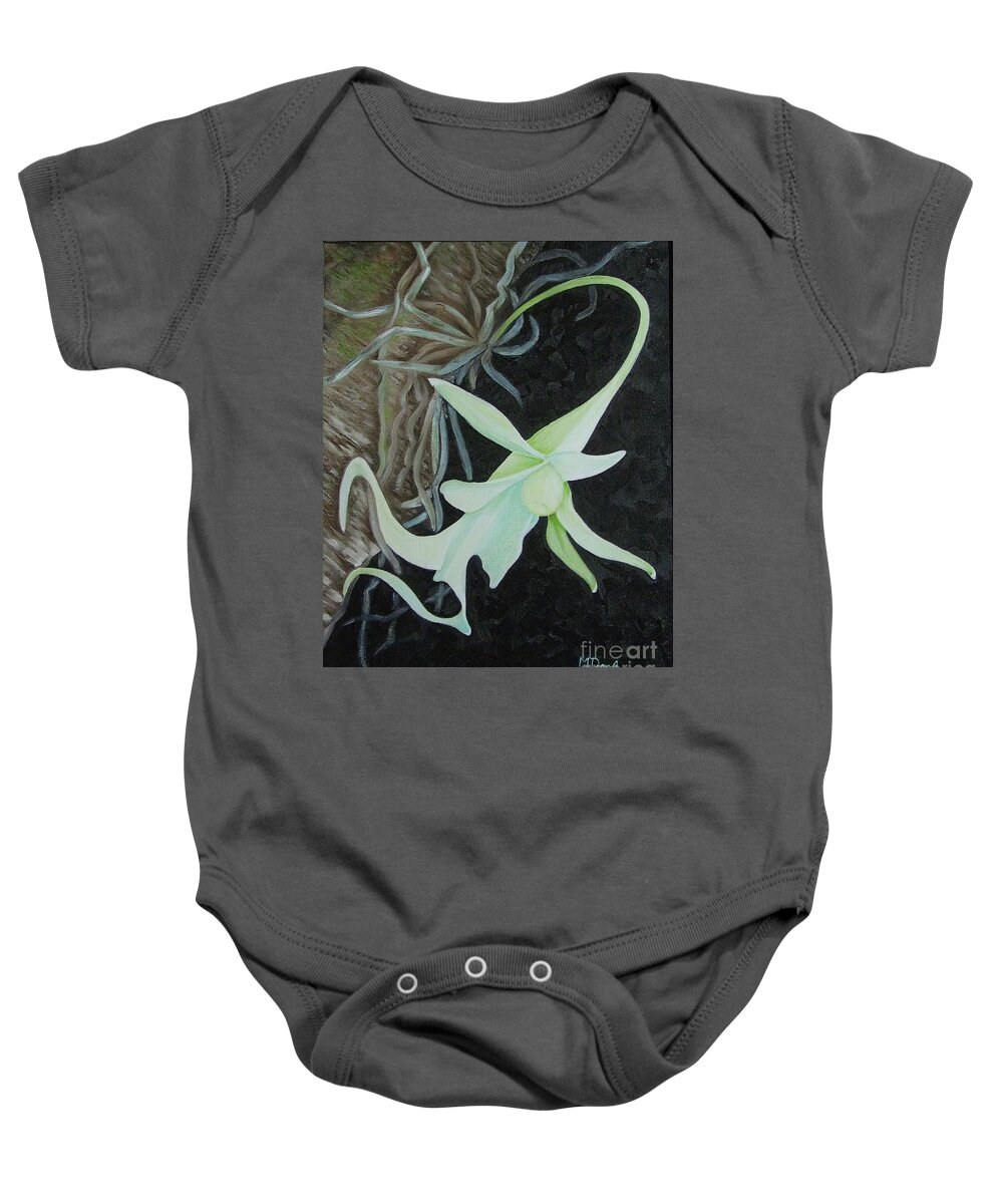 Orchids Baby Onesie featuring the painting Ghost Orchid on a Palm Tree by Mary Deal