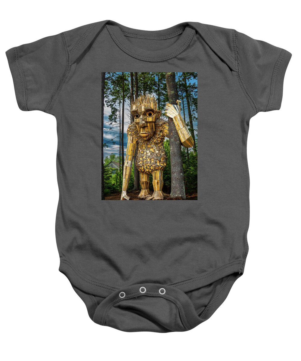 Boothbay Botanical Garden Main Giant Troll Nature Woods Baby Onesie featuring the photograph Giant in the woods by David Hufstader