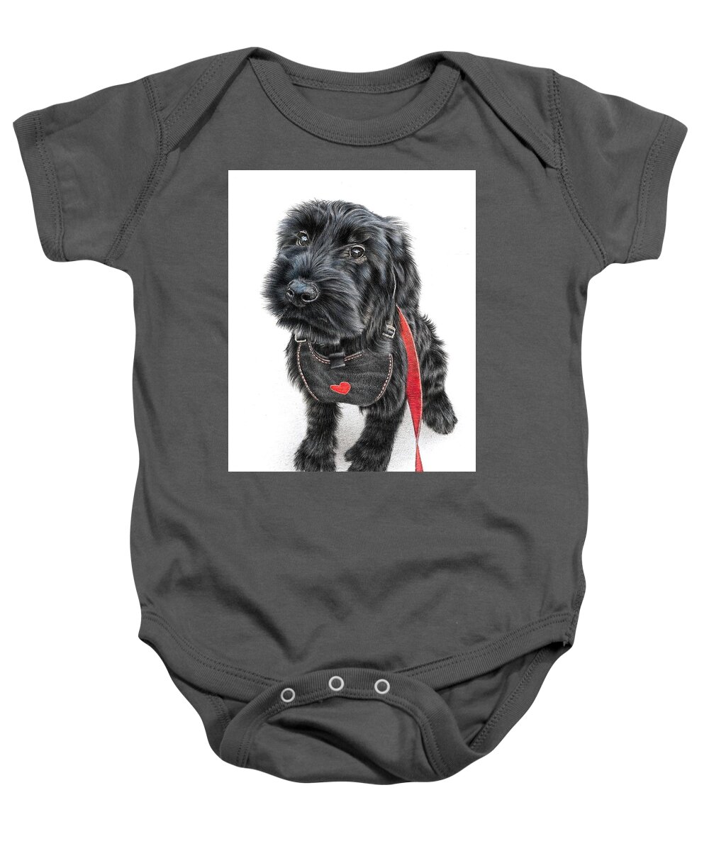 Dog Baby Onesie featuring the drawing Giant Schnauzer by Casey 'Remrov' Vormer
