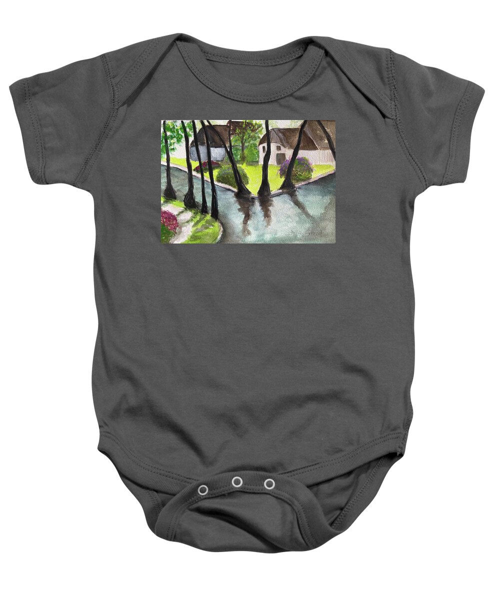 Netherlands Baby Onesie featuring the painting Giethoorn Netherlands Landscape by Roxy Rich