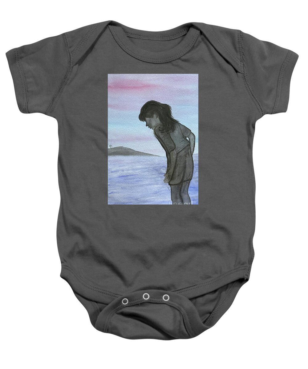 Silhouette Baby Onesie featuring the painting Girl at the Beach by Lisa Neuman