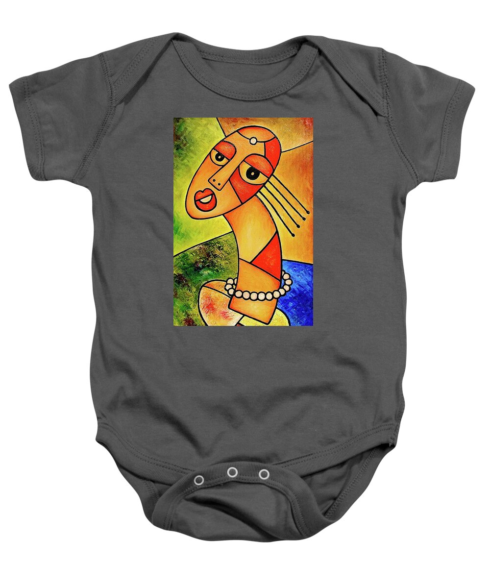 Africa Baby Onesie featuring the painting Girl Beauty by Elisha Ongere