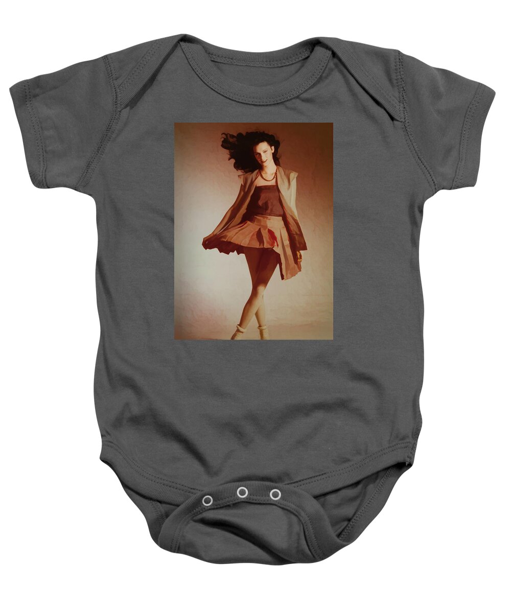 Perry Ellis Baby Onesie featuring the photograph Girl in Flared Skirt 1978 by Steve Ladner