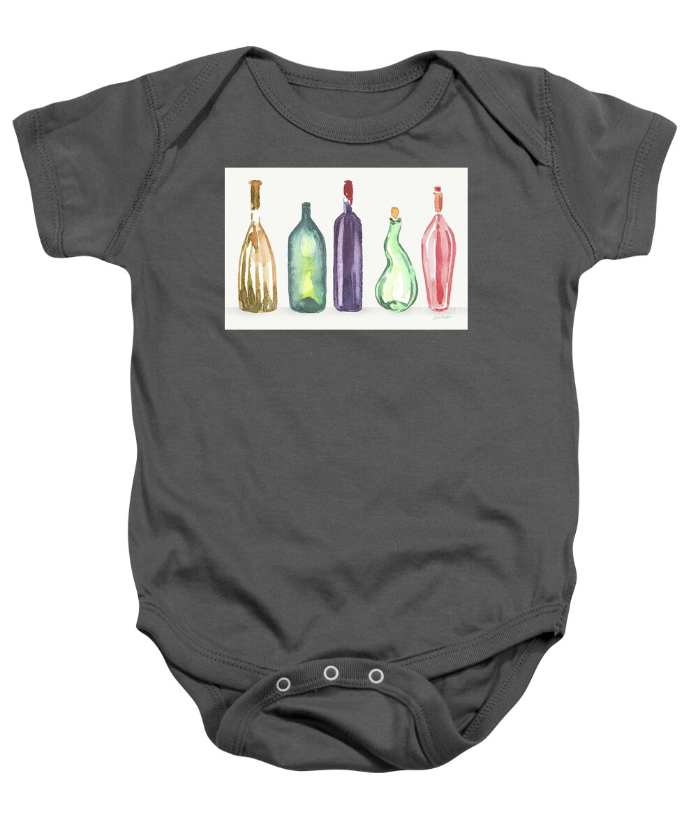 Glass Baby Onesie featuring the painting Glass Liquor Bottles B by Jean plout